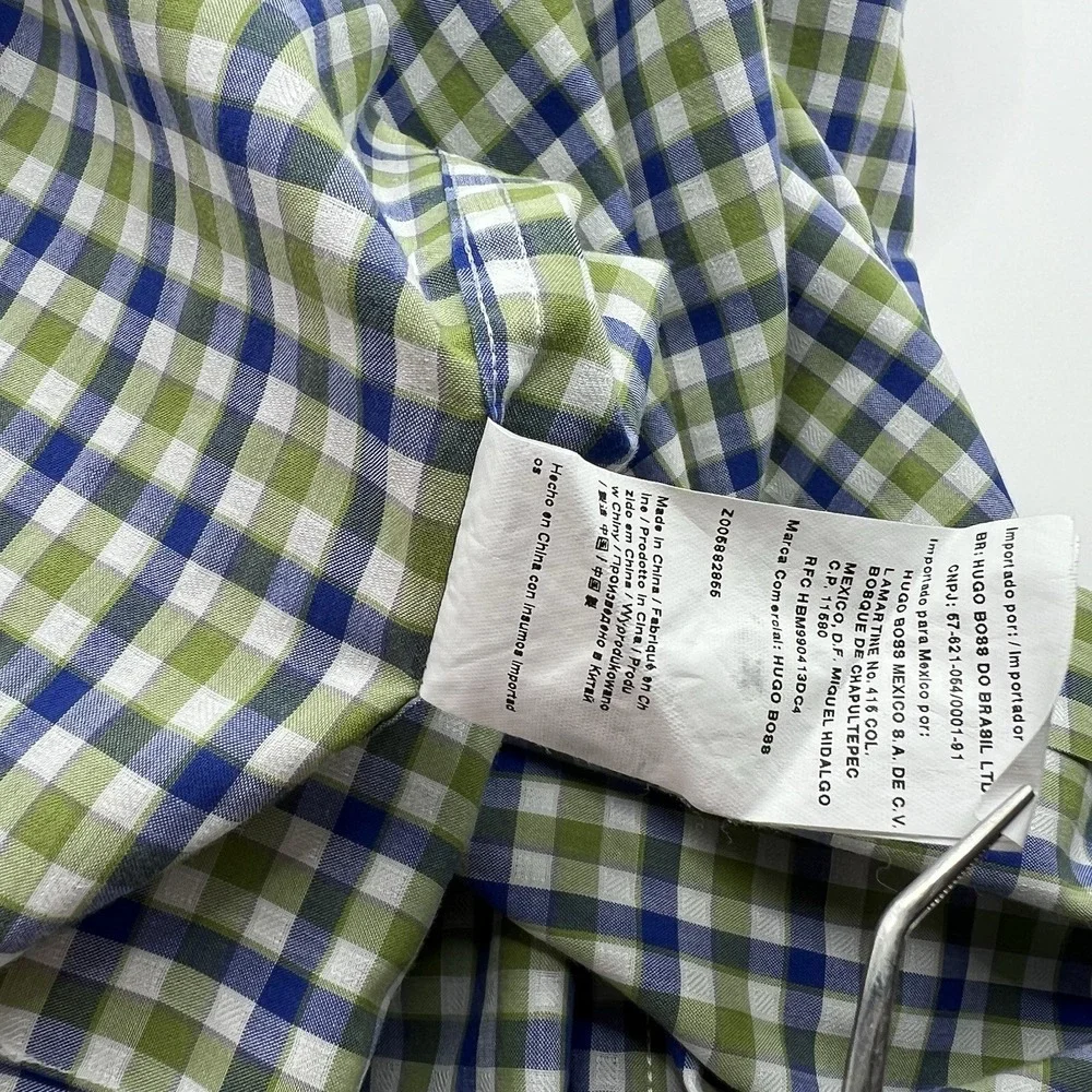 HUGO BOSS MEN'S SHARP FIT CUTAWAY DRESS SHIRT SIZE 17 & 34-35 HARDLY WORN! GREEN